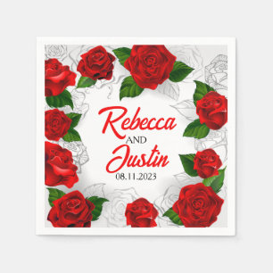 Gold Red Floral Modern Boho Napkin