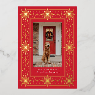 Gold & Red geometric star border Christmas Photo
