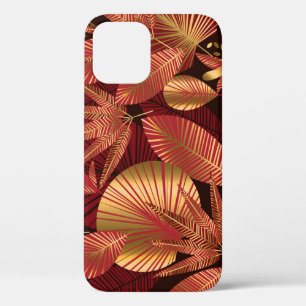 Gold Red, Geometric Tropical Pattern. iPhone 12 Case