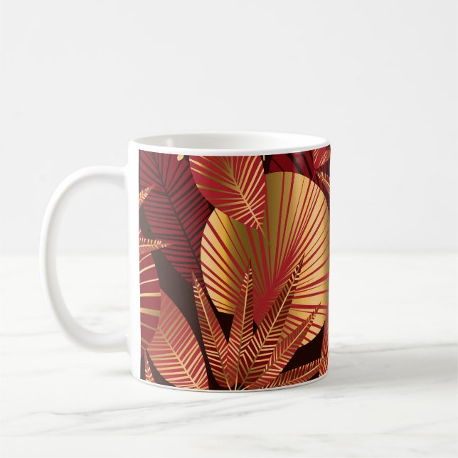Gold Red, Geometric Tropical Pattern. Coffee Mug (Left)