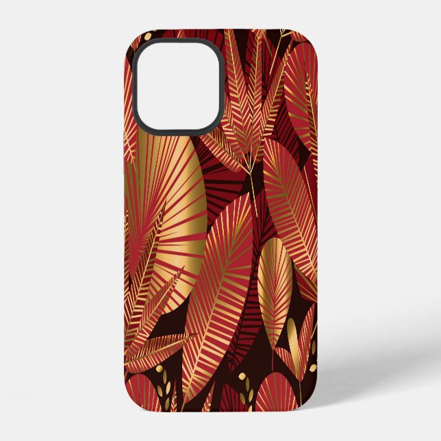 Gold Red, Geometric Tropical Pattern. iPhone Case (Back)