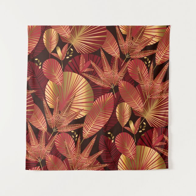 Gold Red, Geometric Tropical Pattern. Tapestry (Front)