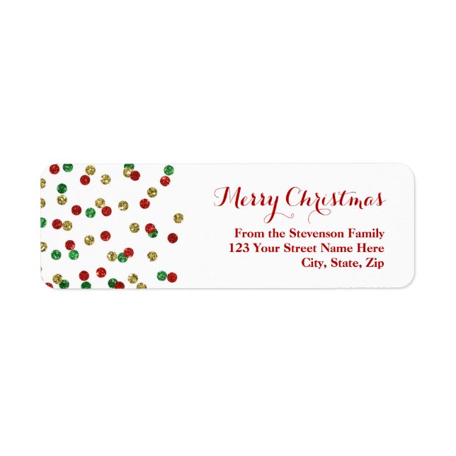 Gold Red Glitter Confetti Christmas Address Label (Front)