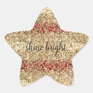 Gold Red Glitzy Glitter Sparkle Confetti Shine   Star Sticker