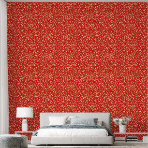 Gold Red Gradient Leaves Botanical Floral Pattern Wallpaper