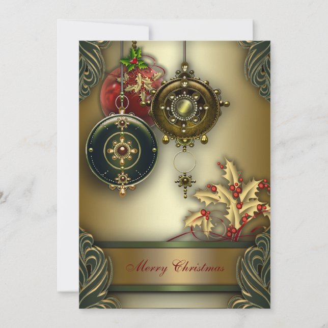 Gold Red Green Christmas Holiday Party Invitation (Front)
