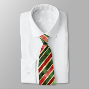 Gold Red Green Striped Christmas Tie
