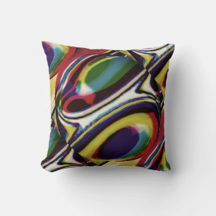 Gold Red Green Violet Black Diagonal Circles Throw Pillow