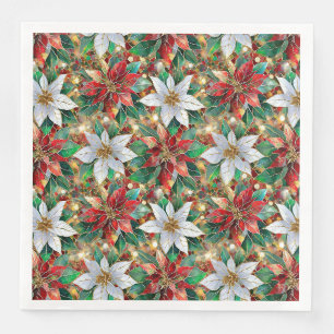 Gold Red Green White Poinsettia Napkin