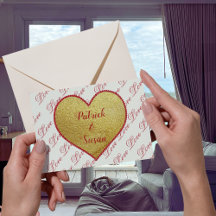 Gold Red Heart Cute Elegant Vintage Valentines Day