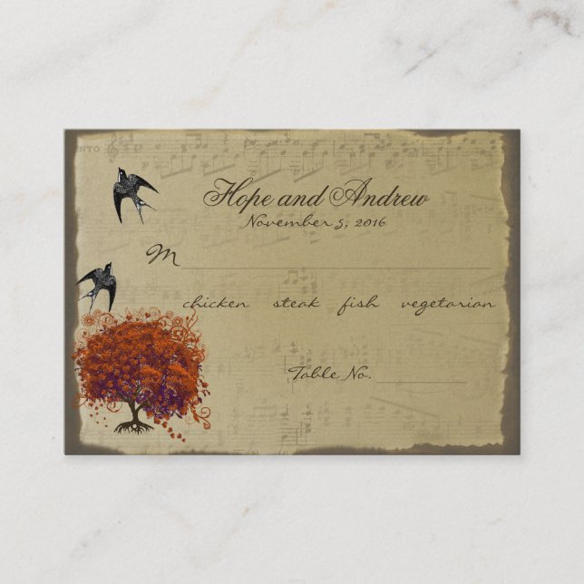 Gold Red Heart Leaf Place Card Menu Selection (Front)