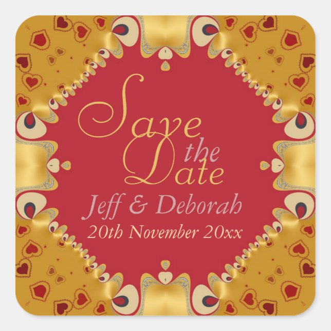 Gold & Red Hearts Enregistrer le sticker de date (Devant)