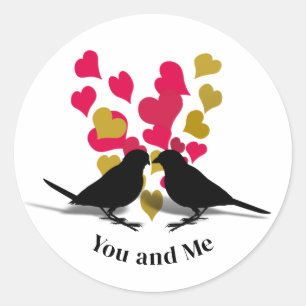 Gold Red Hearts Love Birds Valentine Classic Round Sticker