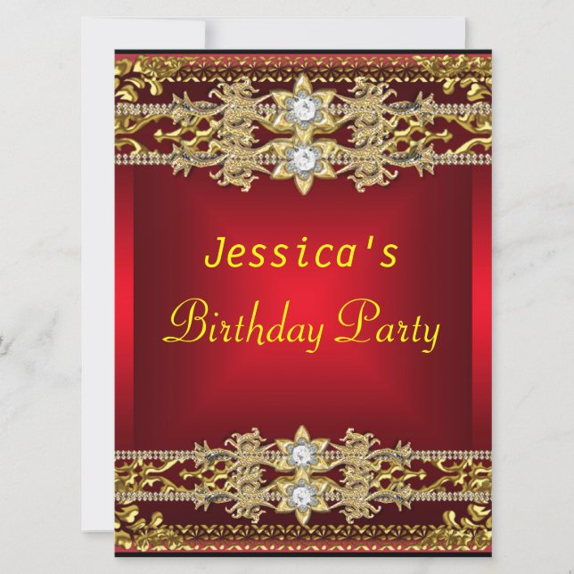 Gold Red Hot Glamour 21st Birthday Party Invitation (Front)