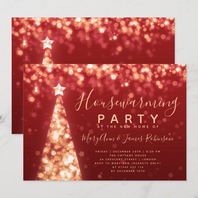 Gold & Red Housewarming Party Christmas Holidays Invitation (Front/Back)