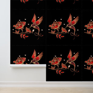 Gold Red Jewellery Bird and Rose Custom Colour Bla Wallpaper