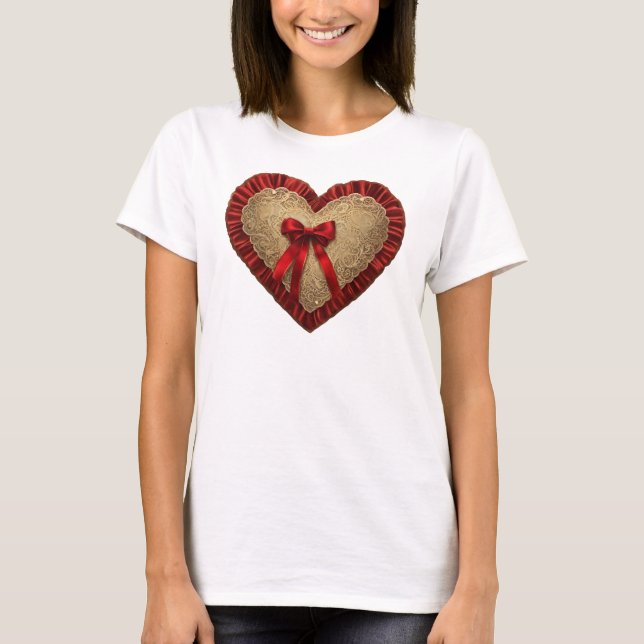Gold Red Lace Heart T-shirt (Front)