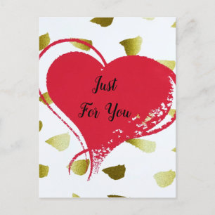 Gold Red Love Heart Just For You Holiday Postcard