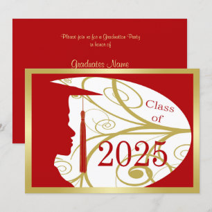 Gold/Red Man Silhouette 2025 Graduation Party Invitation