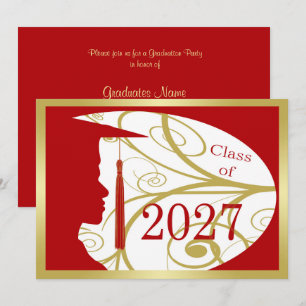 Gold/Red Man Silhouette 2027 Graduation Party Invitation