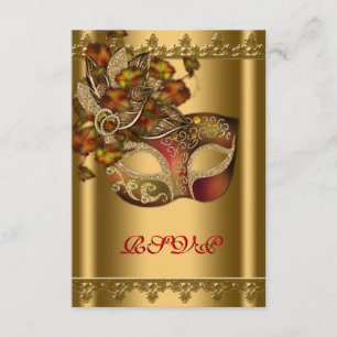 Gold Red Mask Gold Red Masquerade Party RSVP Card