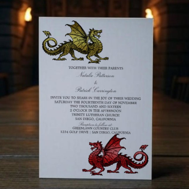 Gold Red Medieval Dragon Wedding Invite (Gold Red Medieval Dragon Wedding Invite)