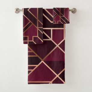 Gold,red,modern, art deco pattern,geometric,elegan bath towel set