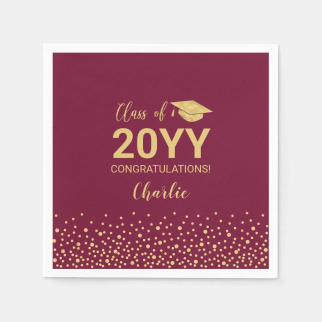 Gold & Red Modern Confetti Graduation Party Napkin (Front)