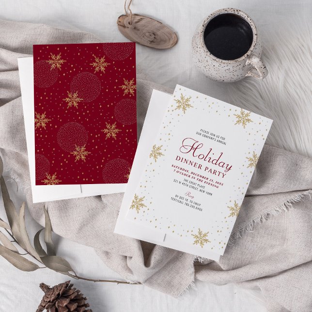 Gold & Red Modern Corporate Holiday Dinner Party Invitation (Creator Uploaded)
