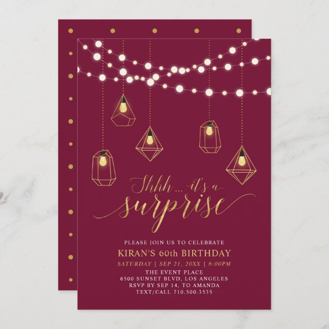 Gold & Red Modern Surprise 60th Birthday Party Invitation (Front/Back)
