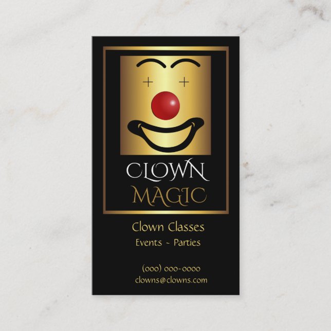 Gold Red Nose Clown Logo Business Card (Front)