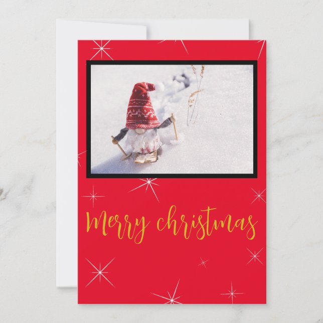 Gold red one photo christmas holiday card (Front)