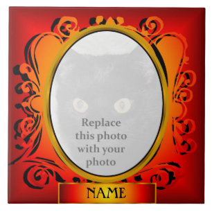 Gold Red Oval Photo Frame with Name Tile