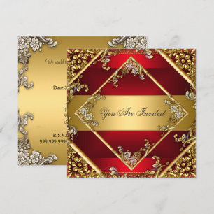 Gold Red Party Invitation Cadre Floral