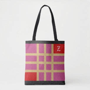 Gold Red Pink Black Glitter Fashion Custom Initial Tote Bag