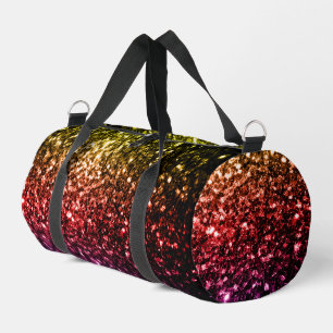 Gold red purple faux glitter sparkles Monogram Duffle Bag