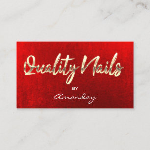 Gold Red Quality Nails Script QR Code Logo  Business Card