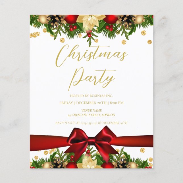 Gold Red Ribbon Glitter Christmas Corporate  Flyer (Front)