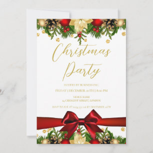 Gold Red Ribbon Glitter Christmas Corporate  Invitation