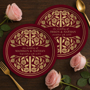 Gold Red Royal Medieval Sword Wedding  Paper Plate