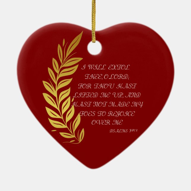 GOLD RED SHINY FLORAL HAPPY HOLIDAYS PSALM 30:1  CERAMIC ORNAMENT (Back)