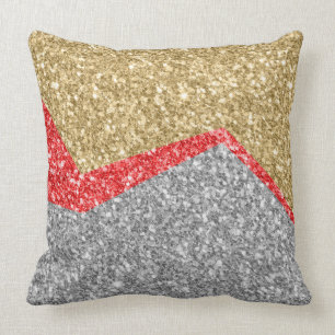 Gold &Red & Silver Glitter Geometric Design Throw Pillow