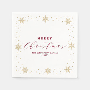 Gold & Red Snowflake Christmas Holiday Party Napkin