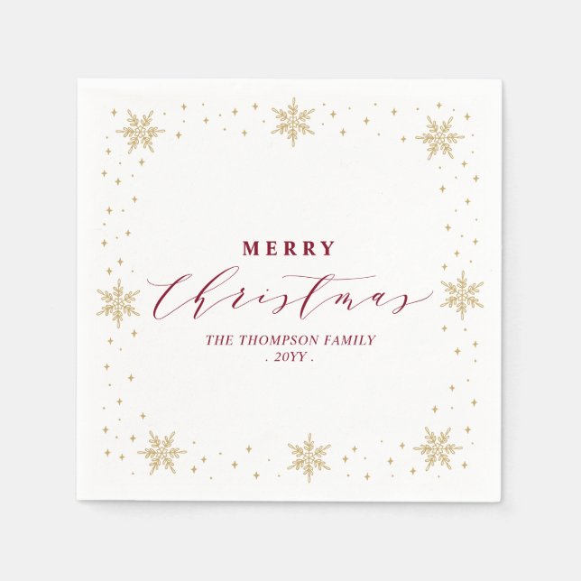 Gold & Red Snowflake Christmas Holiday Party Napkin (Front)
