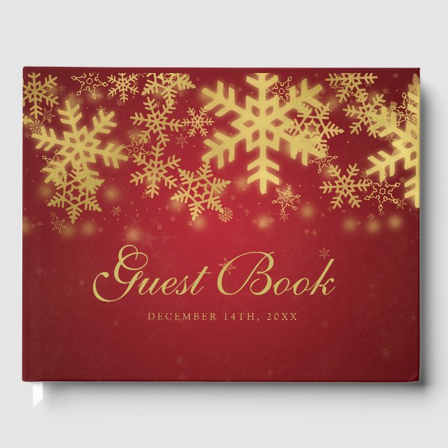 Gold & Red Snowflakes Christmas Party Livre d'or (Recto)