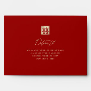 Gold/Red Square Double Happiness Chinese Wedding E Envelope
