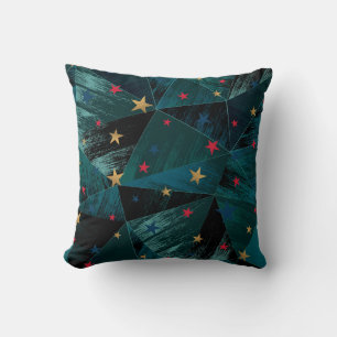 Gold, red stars on blue throw pillow