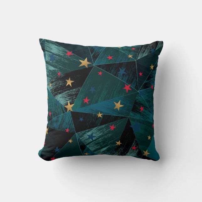 Gold, red stars on blue throw pillow (Front)