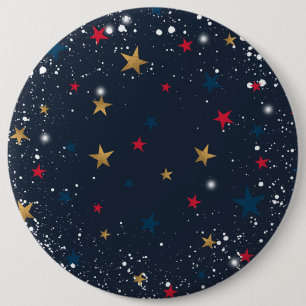 Gold, red stars, snowflakes on blue. Festive 6 Inch Round Button