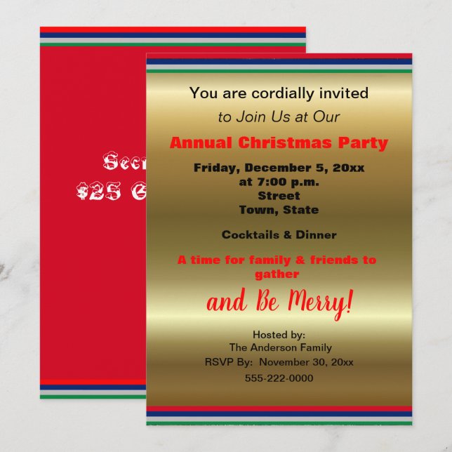 Gold Red Striped Christmas Party Announcement (Front/Back)